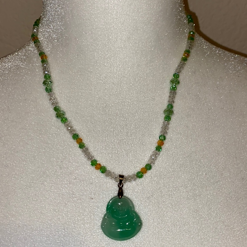 hand beaded jade buddha necklace